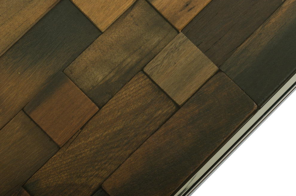HomeRoots 14" Mosaic Wood Glass and Steel Coffee Table