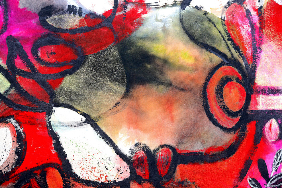 Red black minimal abstract painting, huge oversized abstract artwork