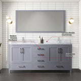 Jacques 72" Dark Gray Double Vanity Carrara Marble Top Sinks, 70" Wall Mirror