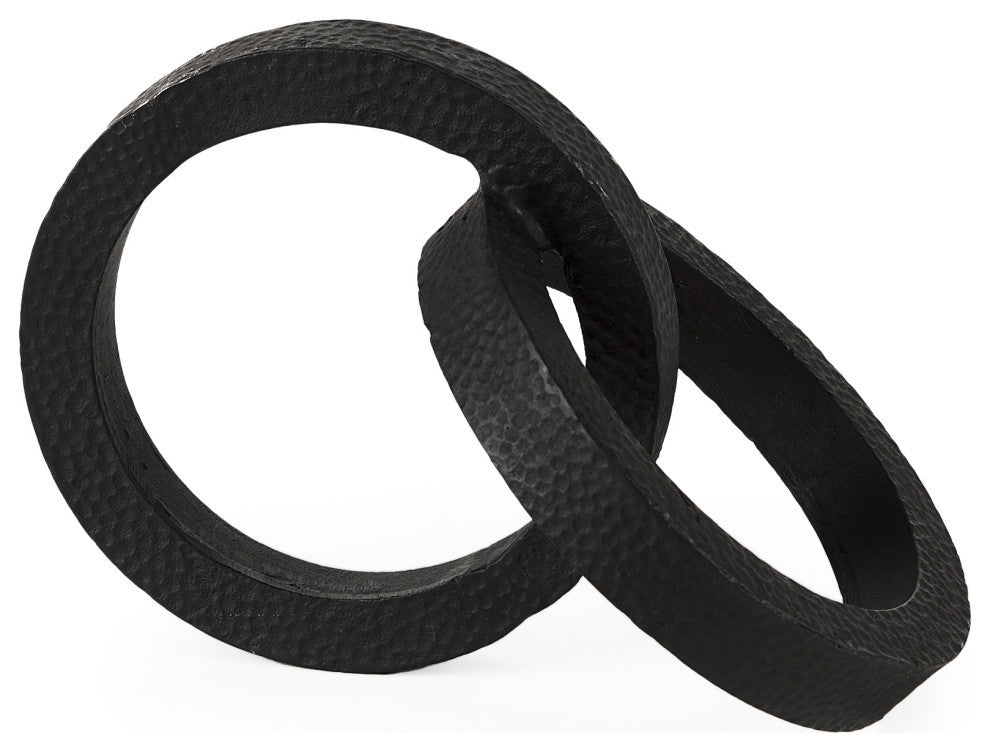 Rafiki Two Silver Blackened Hammered Finish Metal Conjoined Circles