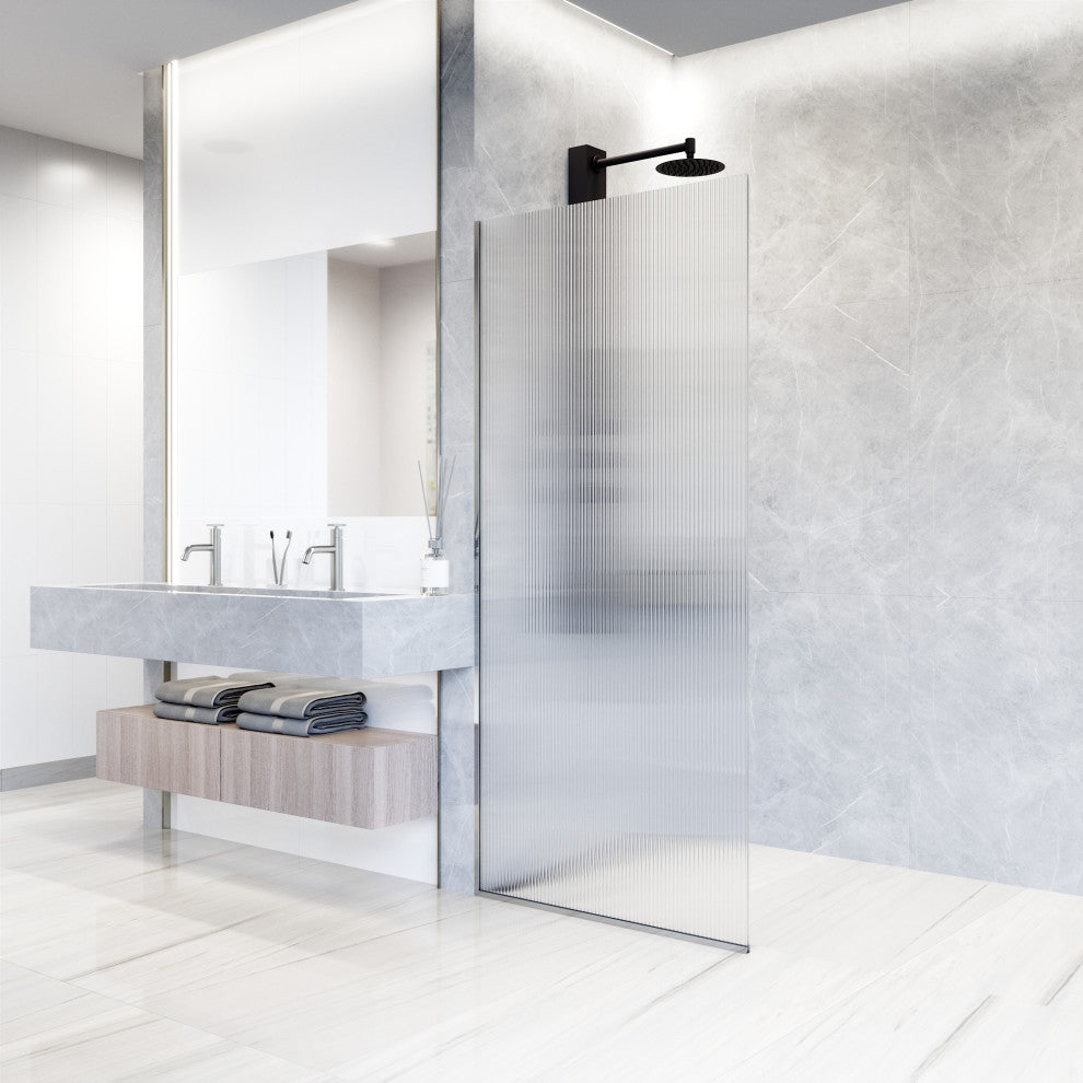 VIGO Zenith Frameless Fixed, Chrome, Shower Screen, 34" W X 74" H, Fluted Glass