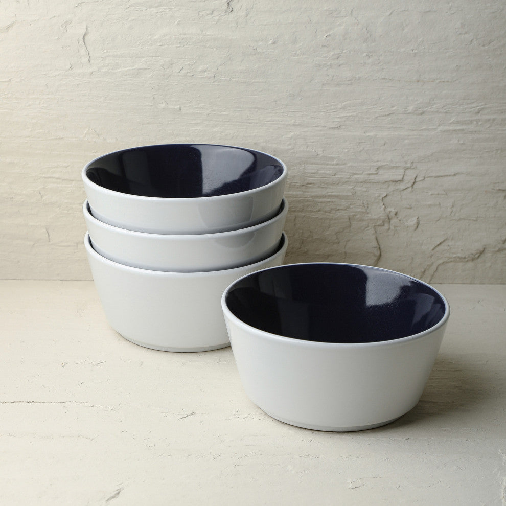 Stone Lain Elica Stoneware 12 Piece Dinnerware Set, Navy and White