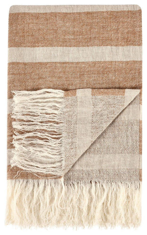 Sherry Belgian Linen 50"x70" Throw Blanket, Brown