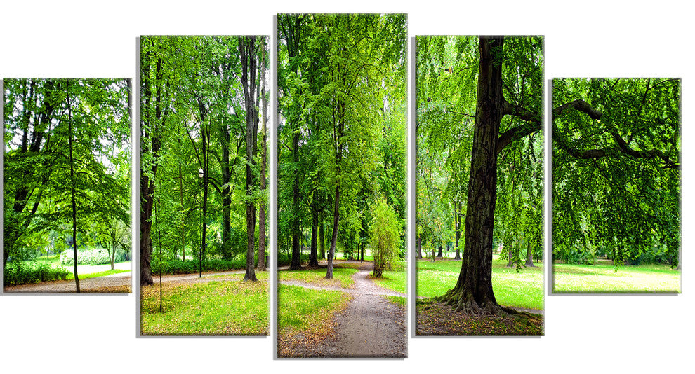 Park in Autumn Panorama, Landscape Canvas Art Print, 60"x32", 5 Panels