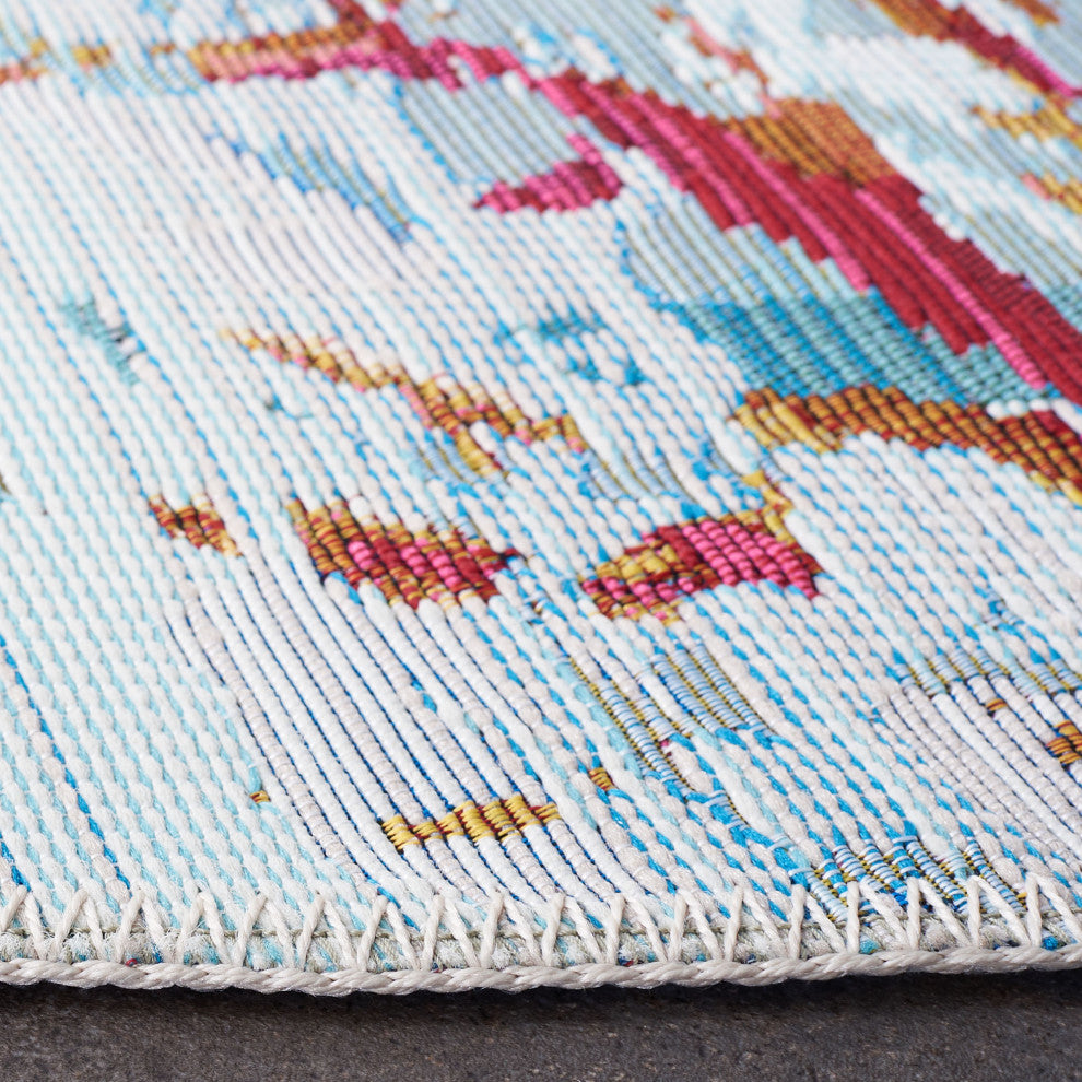 Safavieh Barbados Collection Indoor-Outdoor, BAR525 Rug, Teal/White, 5'3" Round