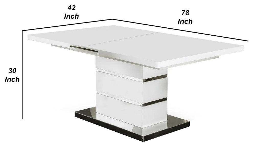 Benzara BM207714 Extendable Dining Table With Metal Base, White and Silver