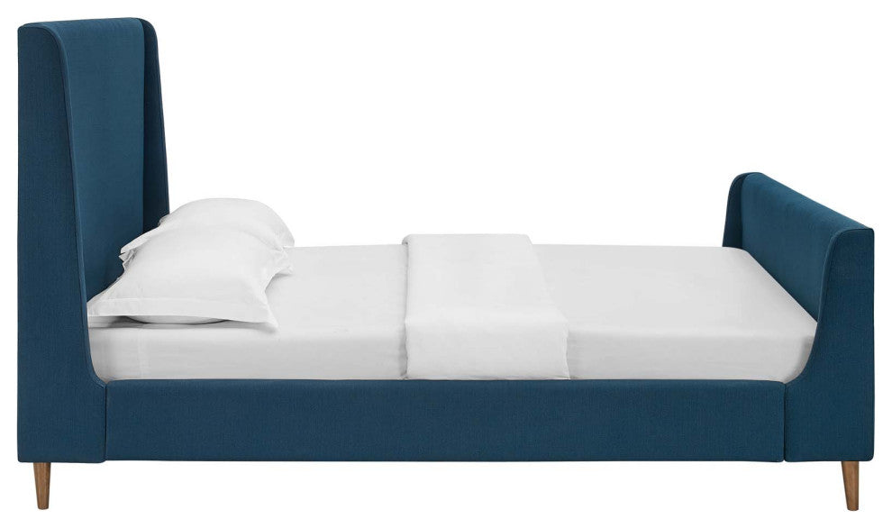 Aubree Queen Upholstered Fabric Sleigh Platform Bed Azure