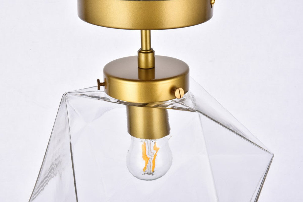 Lilah 1-Light Black and Clear Glass Flush Mount, Brass/Clear