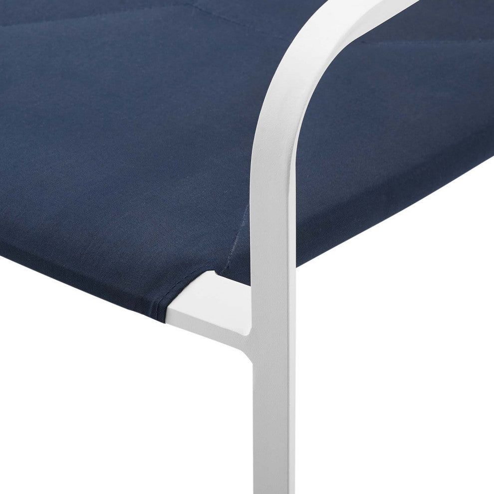 Side Dining Chair Armchair, Aluminum, Metal, White Blue Navy, Modern, Outdoor