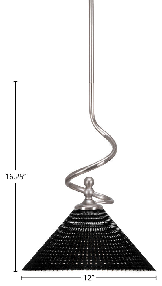 Capri Stem Mini Pendant In Brushed Nickel Finish With 12" Black Matrix Glass