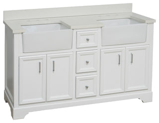 Zelda 60" Bathroom Vanity, White, Quartz, Double