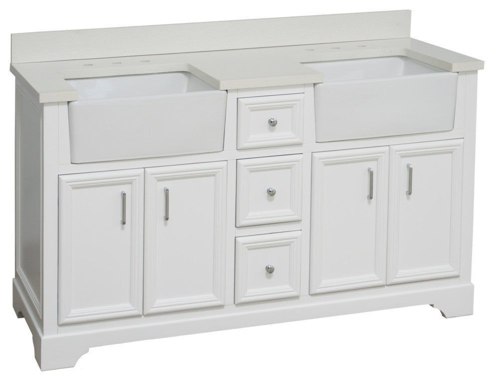 Zelda 60" Bathroom Vanity, White, Quartz, Double