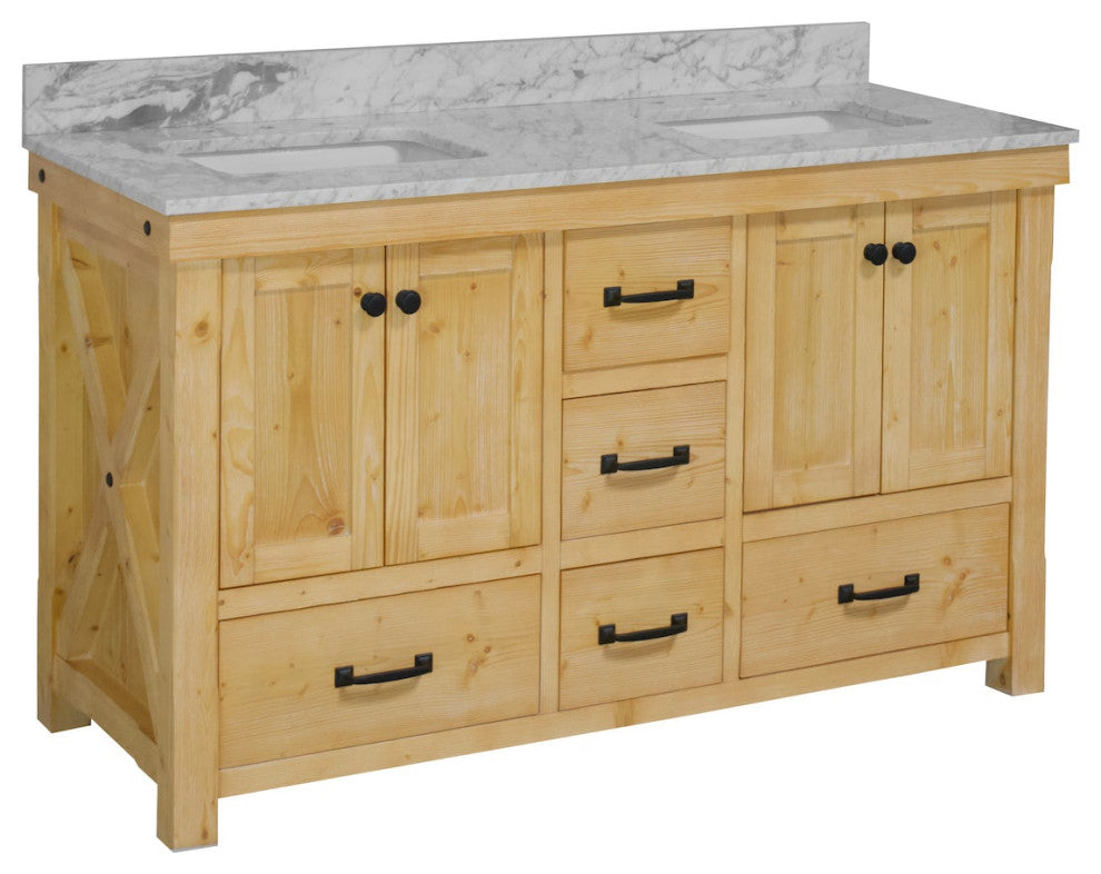 Tuscany 60" Bathroom Vanity, Drift Wood, Carrara Marble, Double