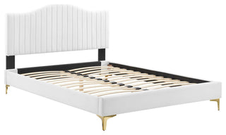 Juniper Channel Tufted Performance Velvet King Platform Bed, White