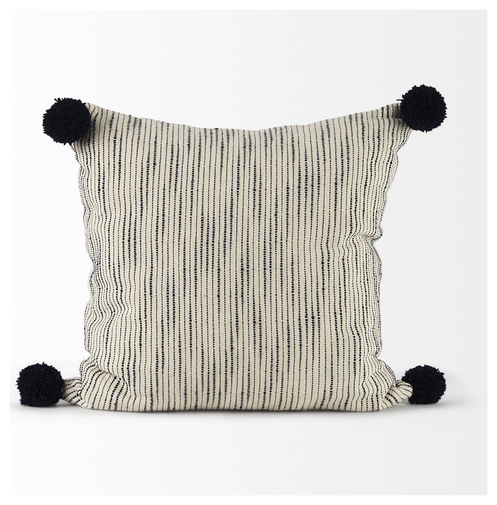 Beige and Midnight Pom Pom Square Accent Pillow Cover