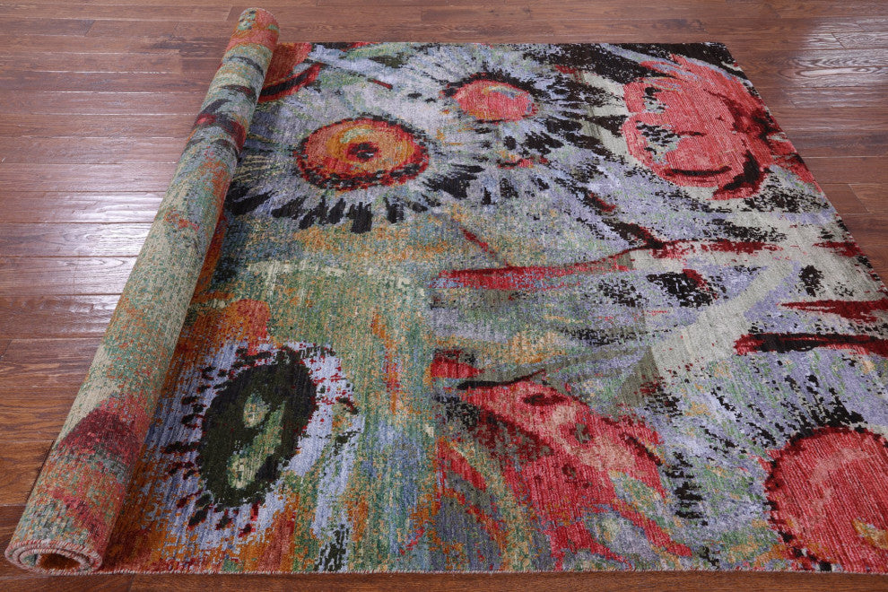 6' 2" X 9' 4" Garden Design Wool and Silk Rug Q8789