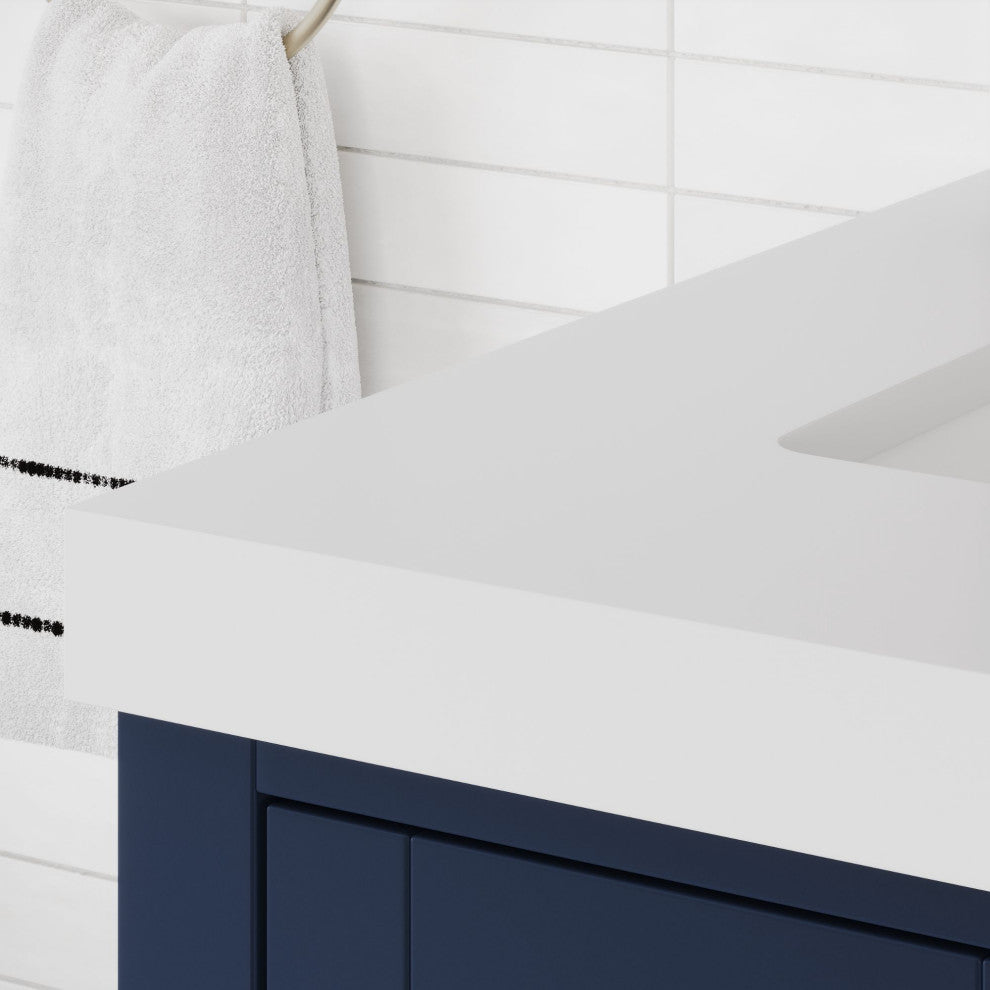 Preston Bath Vanity, Blue, 60", White Quartz Top, Double, Freestanding