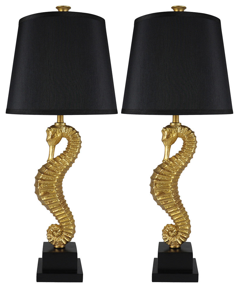 Set of 2 Seahorse Table Lamps, Gold