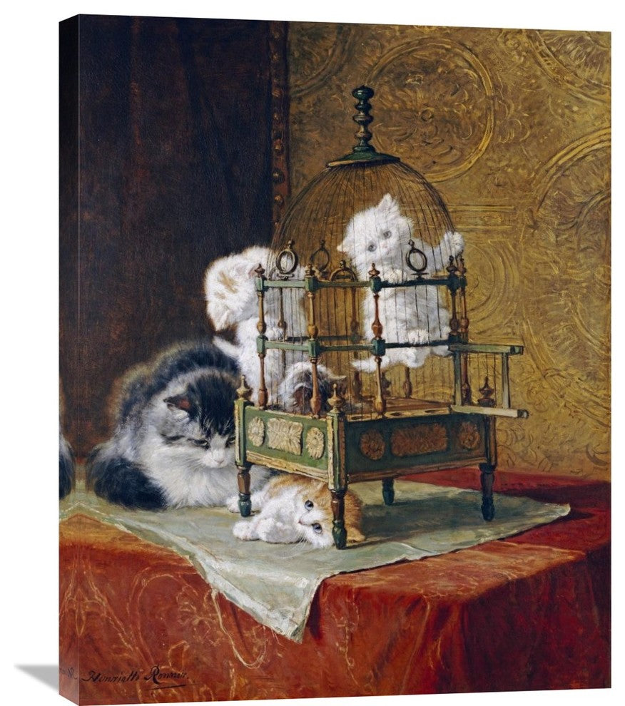 "Caged Kittens" Stretched Canvas Giclee by Henriette Ronner-Knip, 24"x30"
