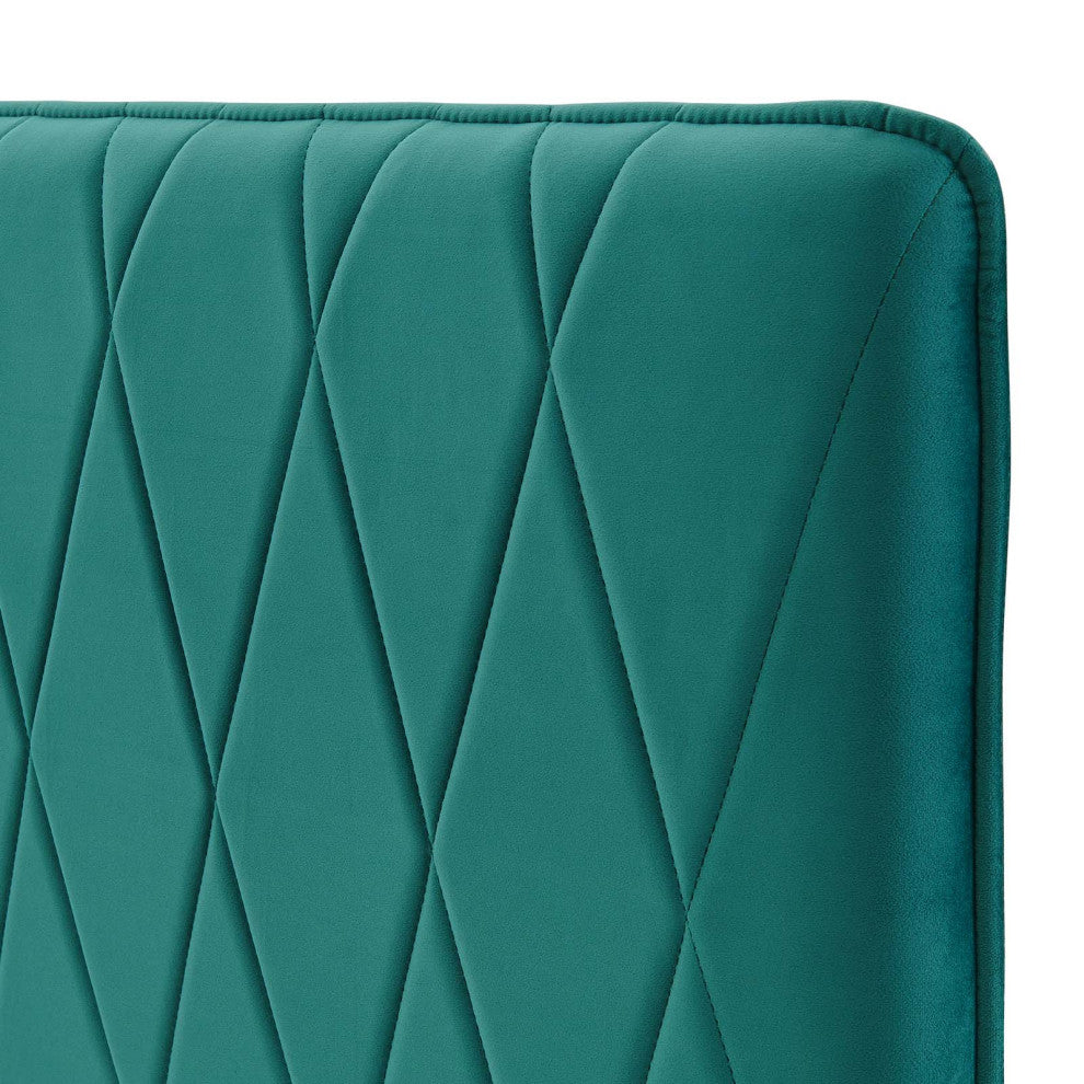 Headboard, Full Queen Size, Velvet, Teal Blue, Modern Contemporary, Bedroom