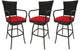 Set of 3, Outdoor/Indoor Swivel Bar Stools Erin, Red Linen on Black, 34"