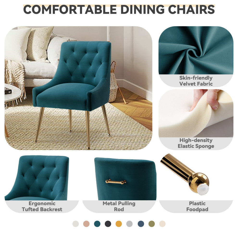 SEYNAR Elegant Velvet Dining Chairs Set of 2, Tufted Upholstered Accent Chair, Teal