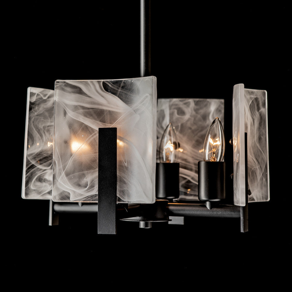 Arc 4-Light Semi-Flush/Pendant, Black Finish, White Swirl Glass