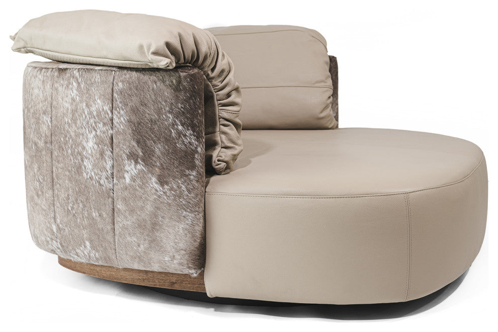Leather Swivel Love Chair, Taupe
