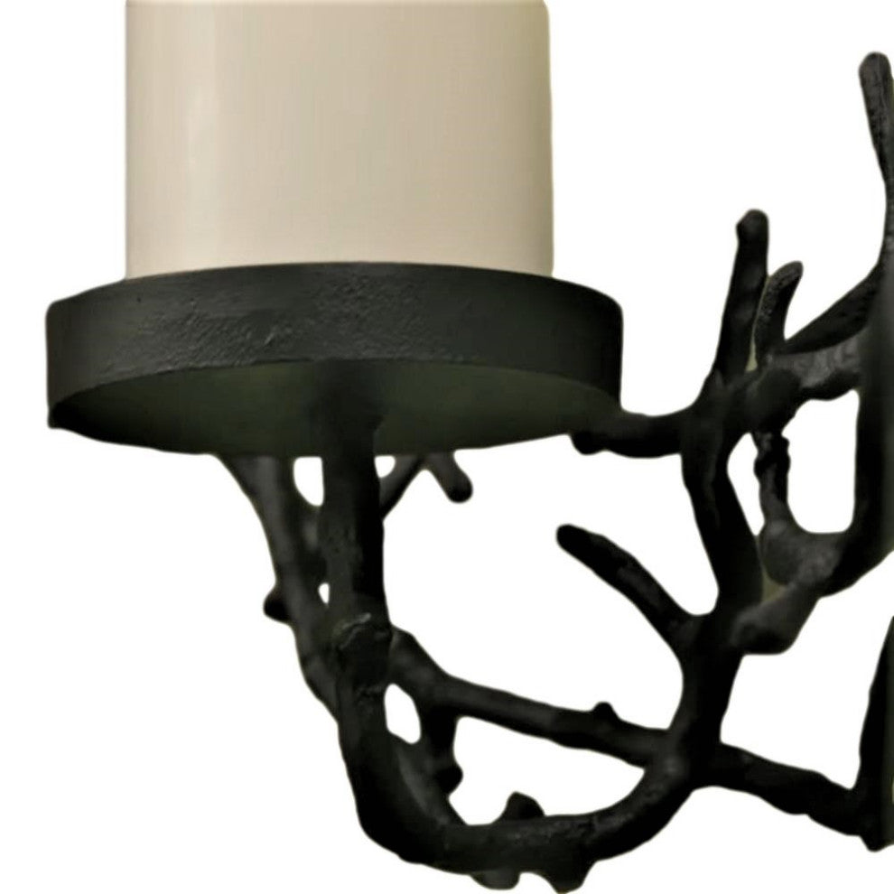 Elegant Black Metal Branch Wreath Candle Sconce Pillar Holder Twig Open Organic