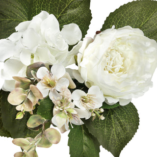 Set of 2 Cream White Artificial Peony Hydrangea Flower Stem Bush Bouquet 17"