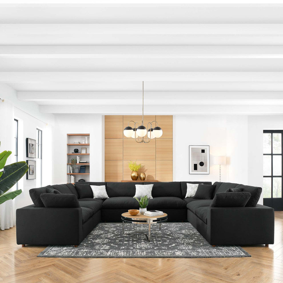 Commix Down Filled Overstuffed 8-Piece Sectional Sofa, Black