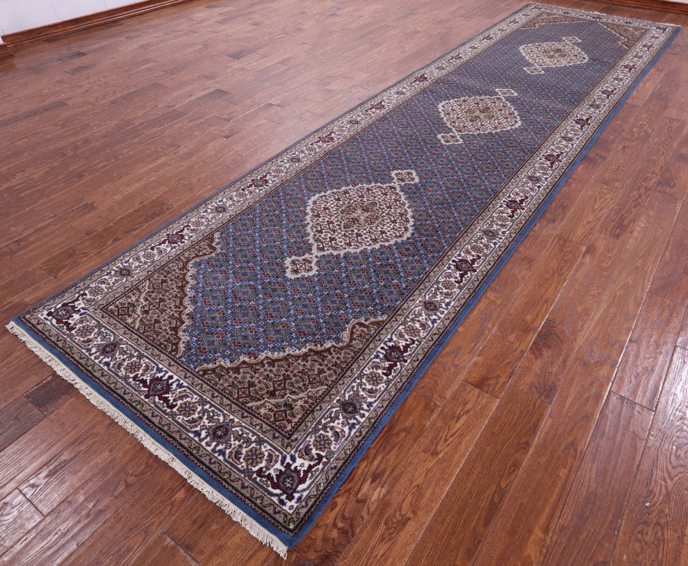 4' 1" X 15' 11" Wool & Silk Persian Tabriz Handmade Runner Rug - Q13020