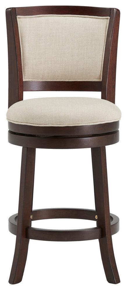 Janczy Dark Cherry Finish Beige Linen Swivel Chair, Counter Height