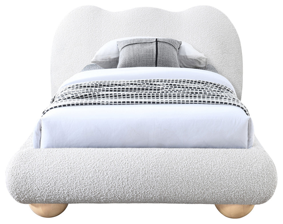 Hyde Boucle Fabric Upholstered Bed, Cream, Twin