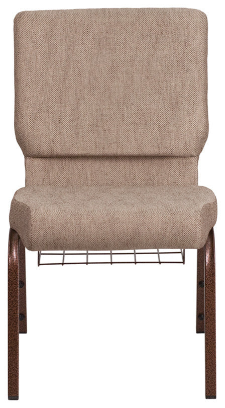 HERCULES 18.5'W Church Chair in Beige Fabric,Book Rack - Copper Vein Frame