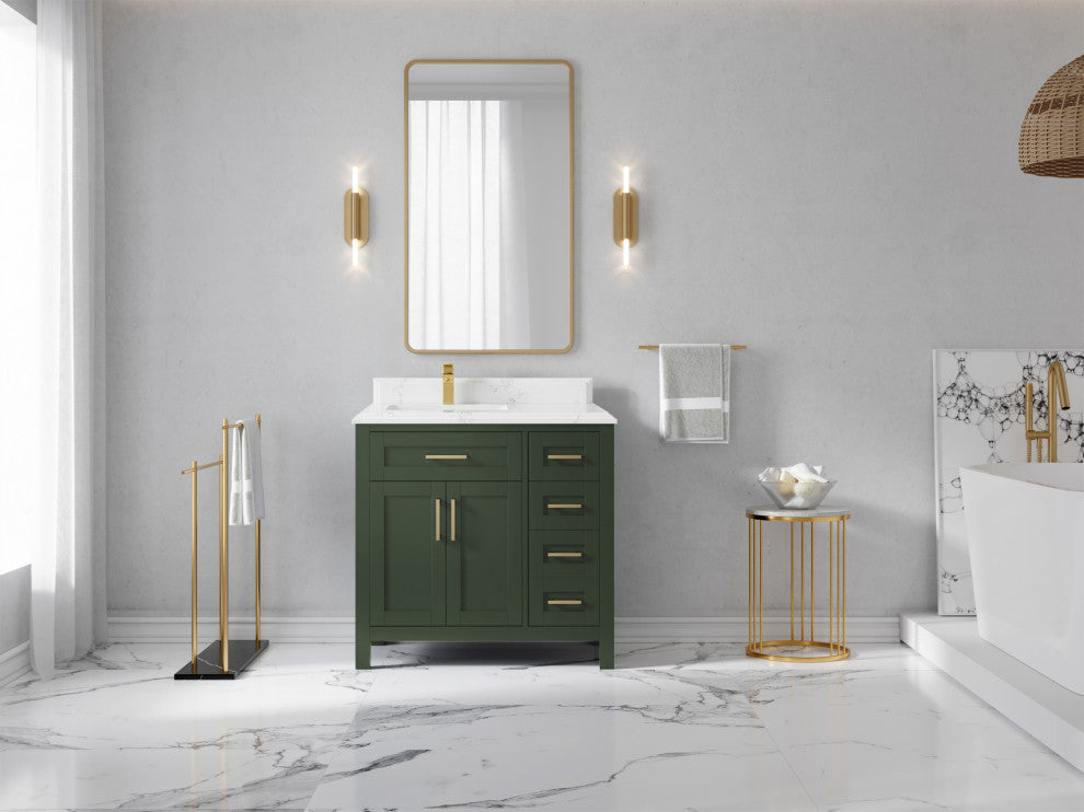 Cambridge 36 Left Offset Bath Vanity in Pewter Green 1.5" Empira Quartz