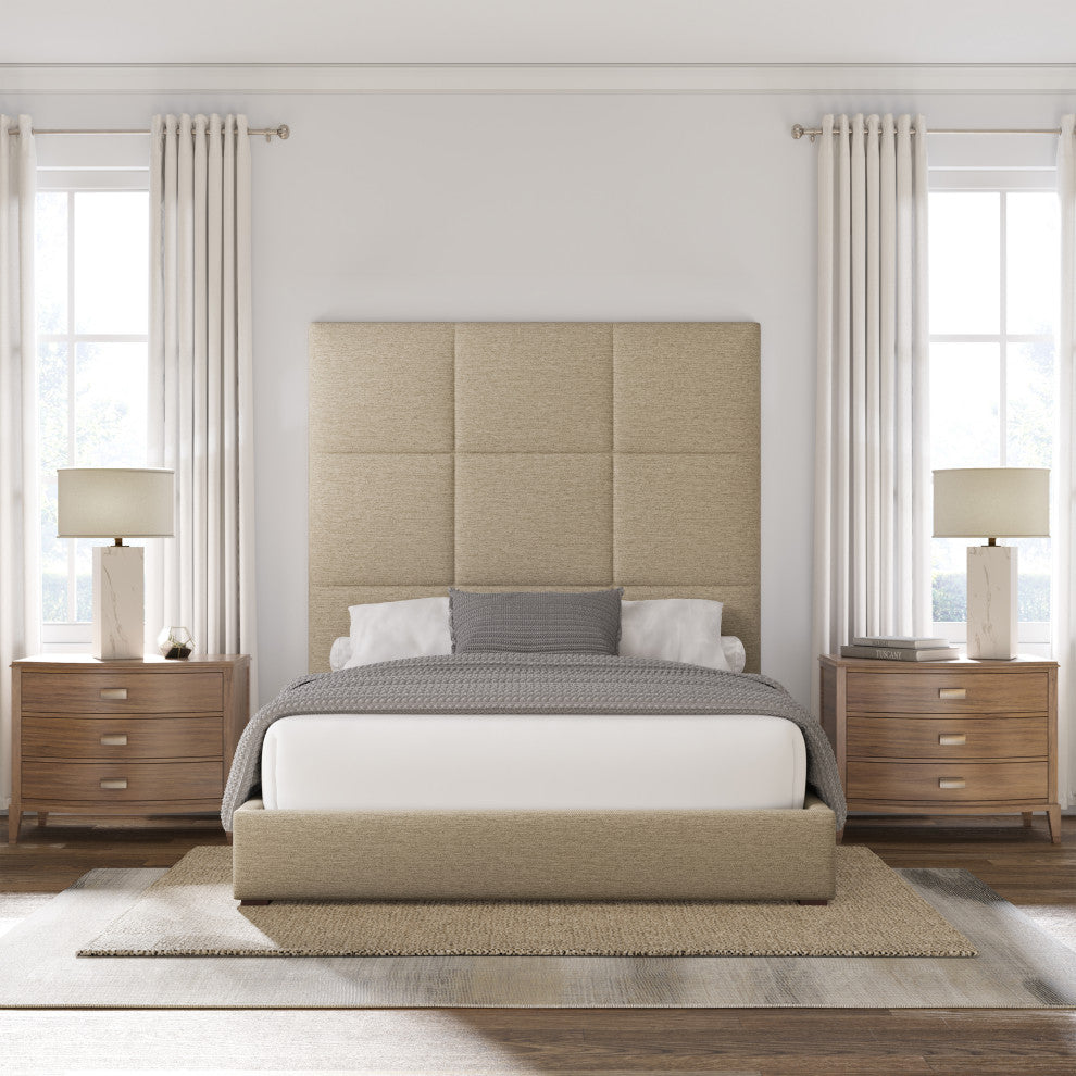 Nativa Interiors Moyra Square Tufted Bed, Flax, King, Headboard: High