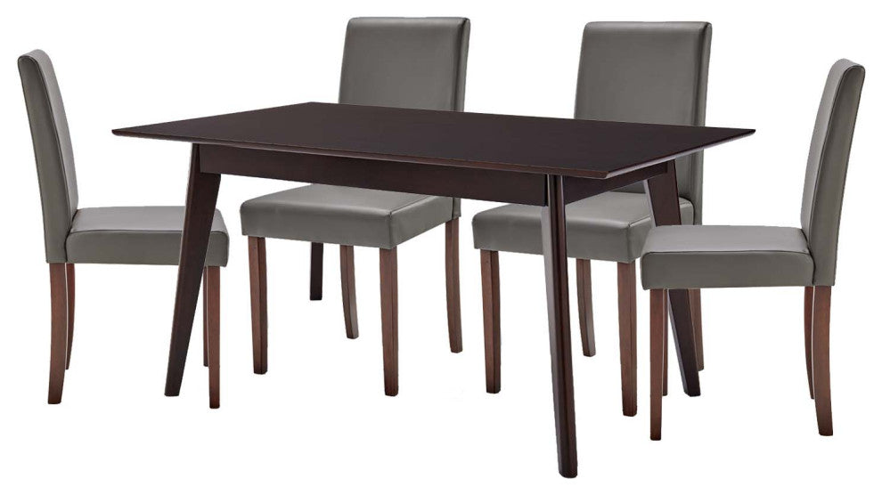 Side Dining Chair and Table Set, Faux Leather, Drak Brown Gray, Modern