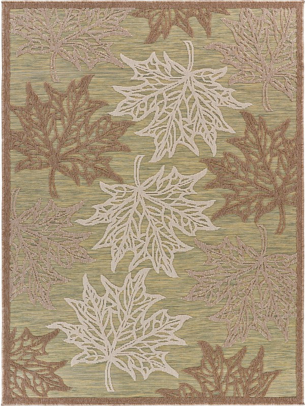 8'x10' Tan Maple Leaf Indoor/Outdoor Area Rug