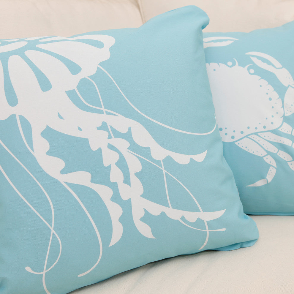 Crab Eco Coastal Throw Pillow Cover, Ocean Blue