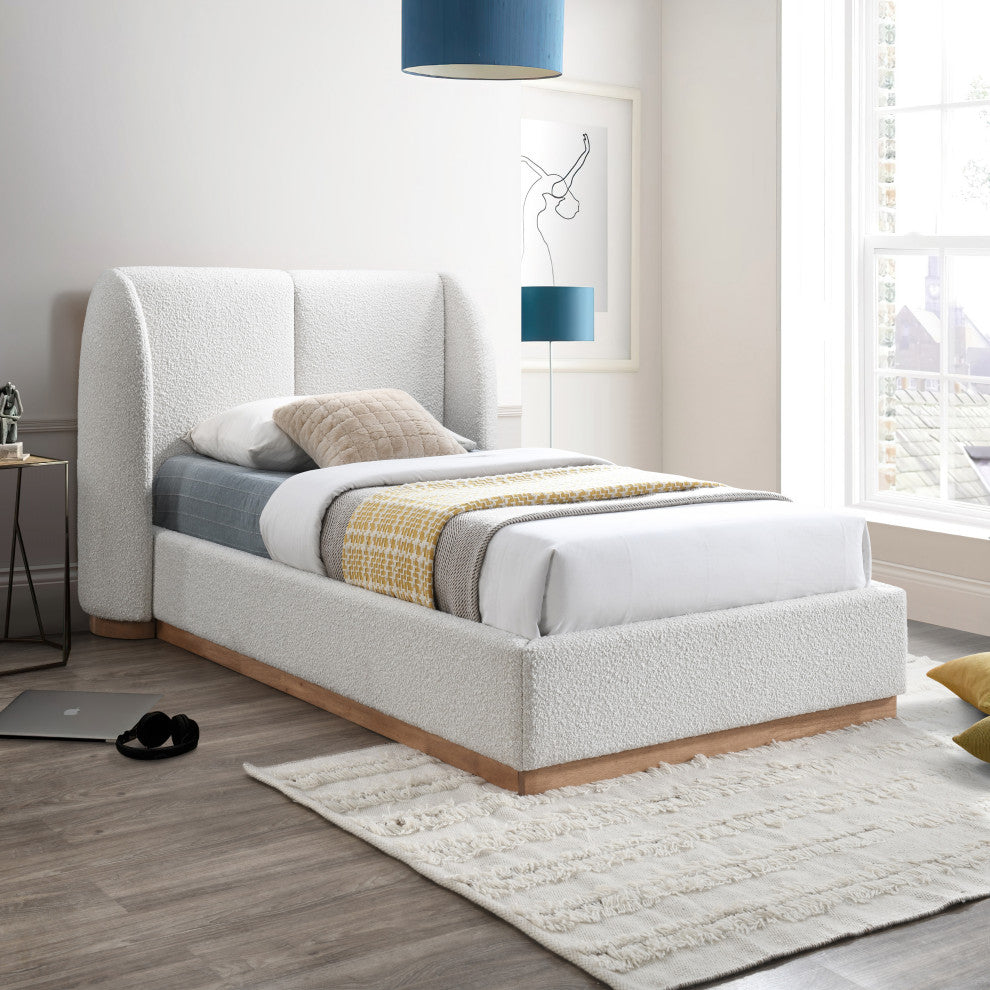 Jardin Boucle Fabric Full Bed, Cream, Twin