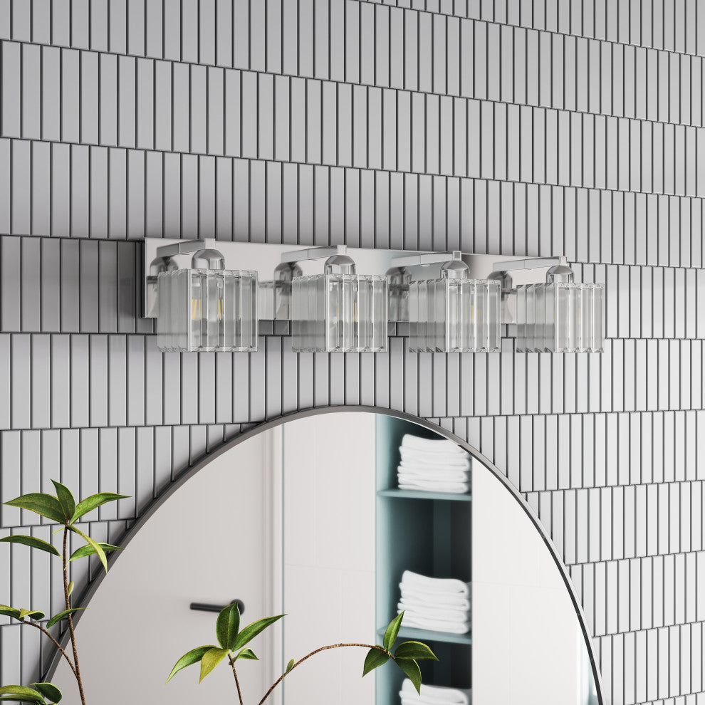 Polished Chrome 4-Light Textured Crystal Bathroom Vanity Light