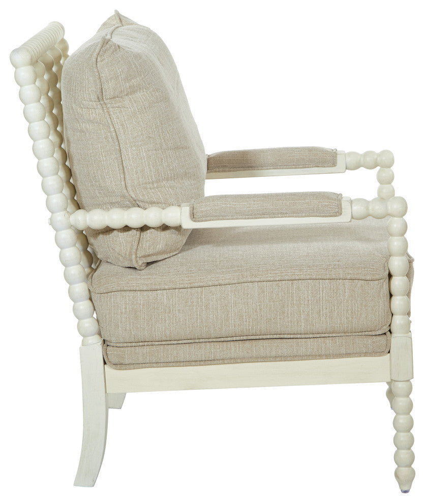 Kaylee Spindle Chair, Linen Fabric With Antique White Frame