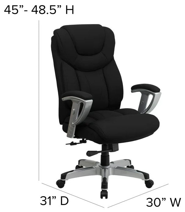 Plush Office Chair, Padded Back With Lumbar Support & Headrest, Black Fabric