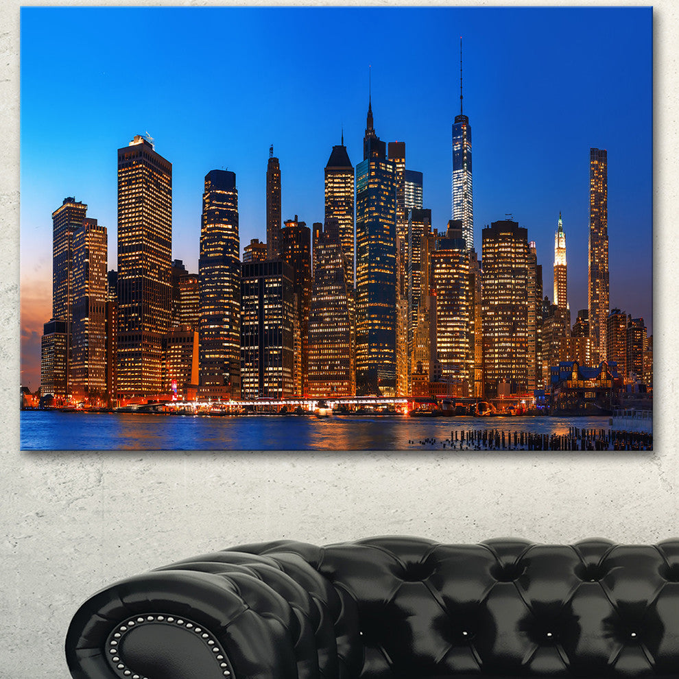 Night New York City Panorama, Extra Large Canvas Art Print, 60"x28"