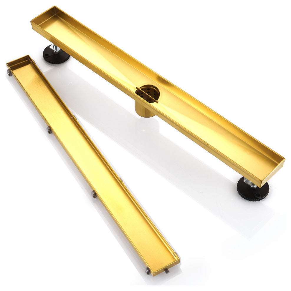 Stainless Steel Rectangular Linear Shower Floor Drain, Gold, 24"