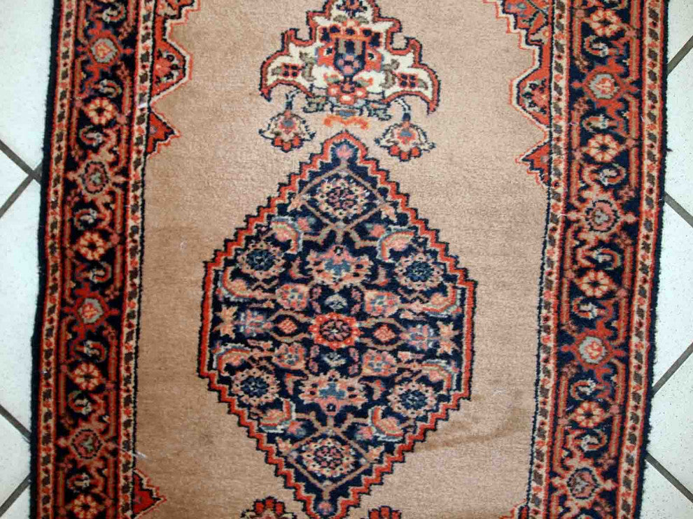 Handmade Vintage Indo-Tabriz Rug, 1.9'x3.9', 60cmx118cm 1960s