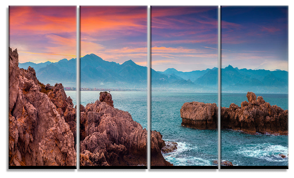 "Sunrise On Barbor Milazzo Panorama" Landscape Wall Art, 4 Panels, 48"x28"