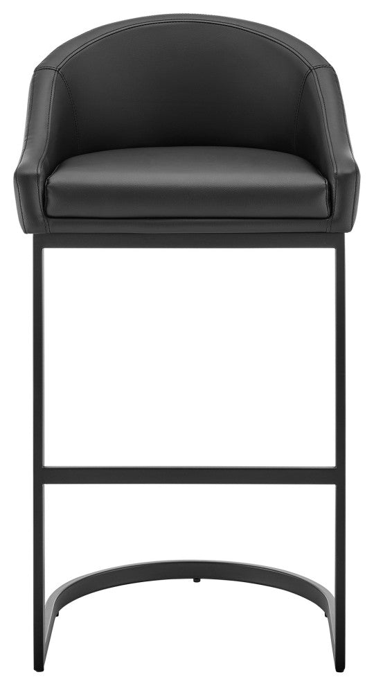 Atherik Bar Stool in Black Metal with Black Faux Leather