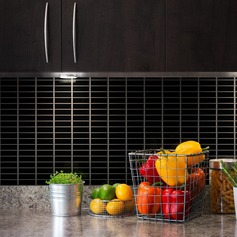 Metro Brick Stacked Glossy Black Porcelain Floor and Wall Tile